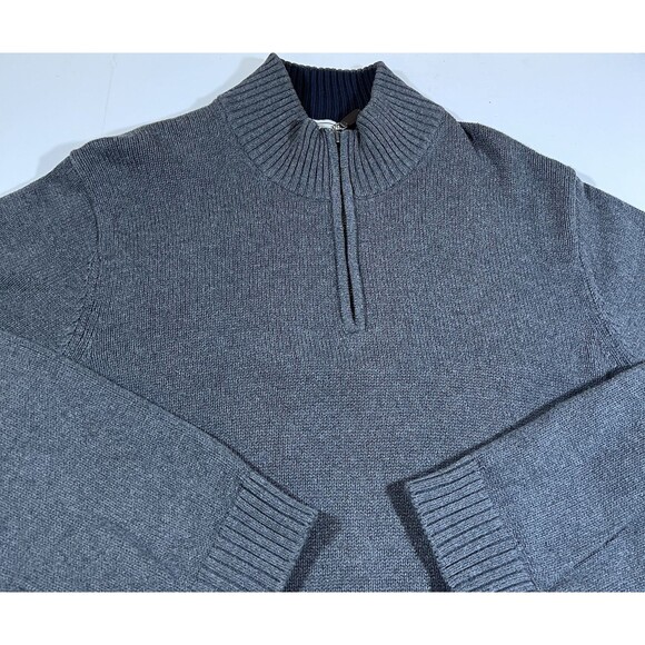 LL Bean 1/4 Zip Grey Cotton Knit Mock Neck Pullover Sweater Men's Size XL - Picture 3 of 8